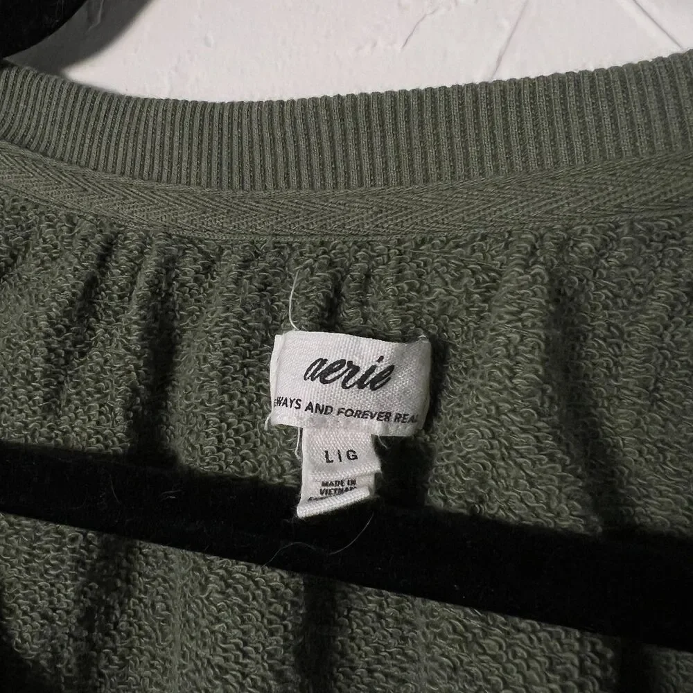 Aerie Olive Oversized Boho Pullover Sweatshirt Soft Lounge Earthy Cozy Size L - Picture 2 of 9